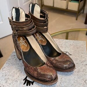 Freebird by Steven Pink Multi Snakeskin Brown Heels